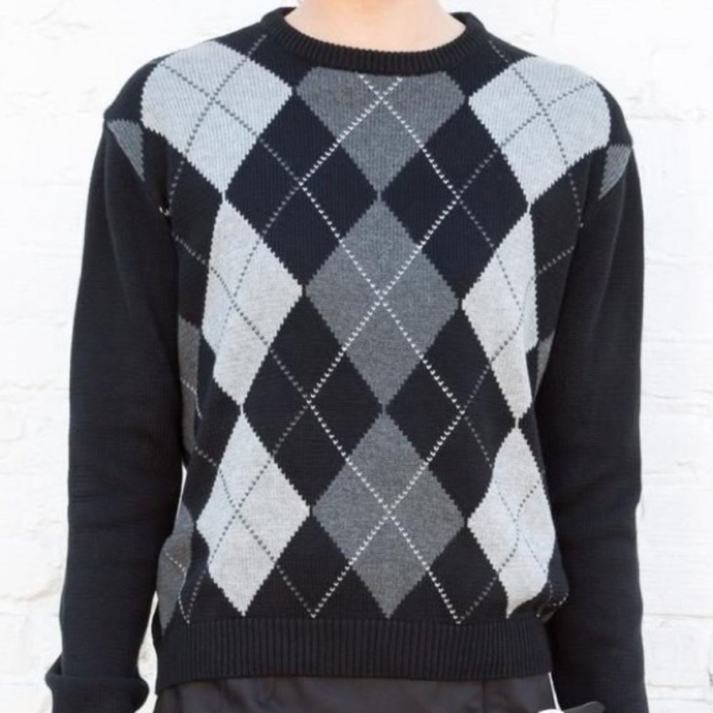 “BERNADETTE ARGYLE PULLOVER SWEATER” black grey John galt Bernadette sweater
